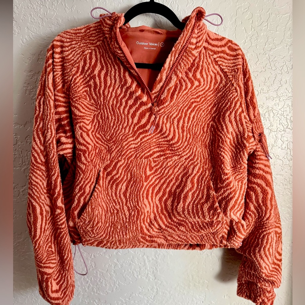 Outdoor Voices Coral Zebra-Texture Quarter-Zip Pullover